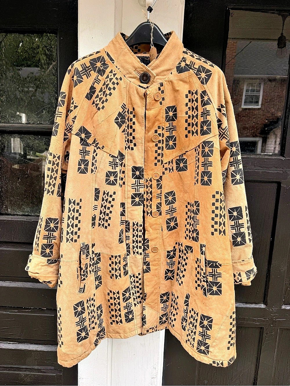 Robert Louis Geometric Cotton Tunic in Orange & Black Size Medium